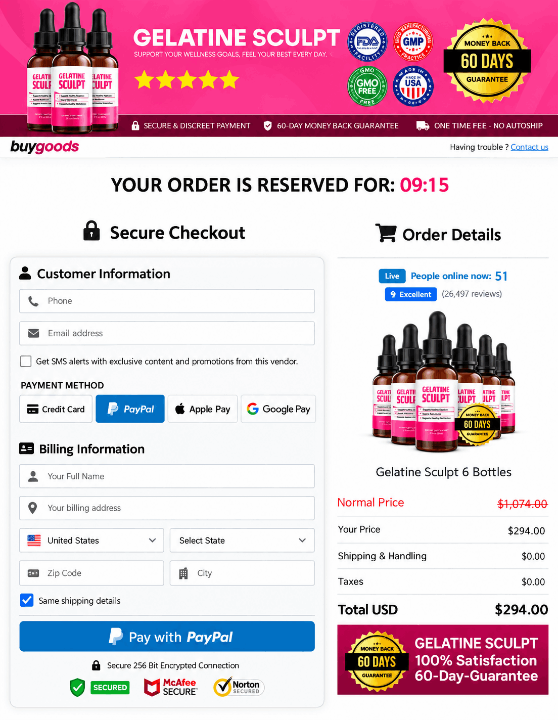 Gelatine Sculpt checkout page 